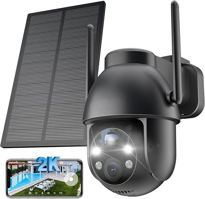 Camera Surveillance WiFi Exterieure sans Fil Solaire 2K, 2.4GHz Camera Exterieur Solaire avec Panneau Solaire, 360° PTZ, Vision Nocturne Couleur, Audio Bidirectionnel, PIR Sirène (Noir) – Image 2